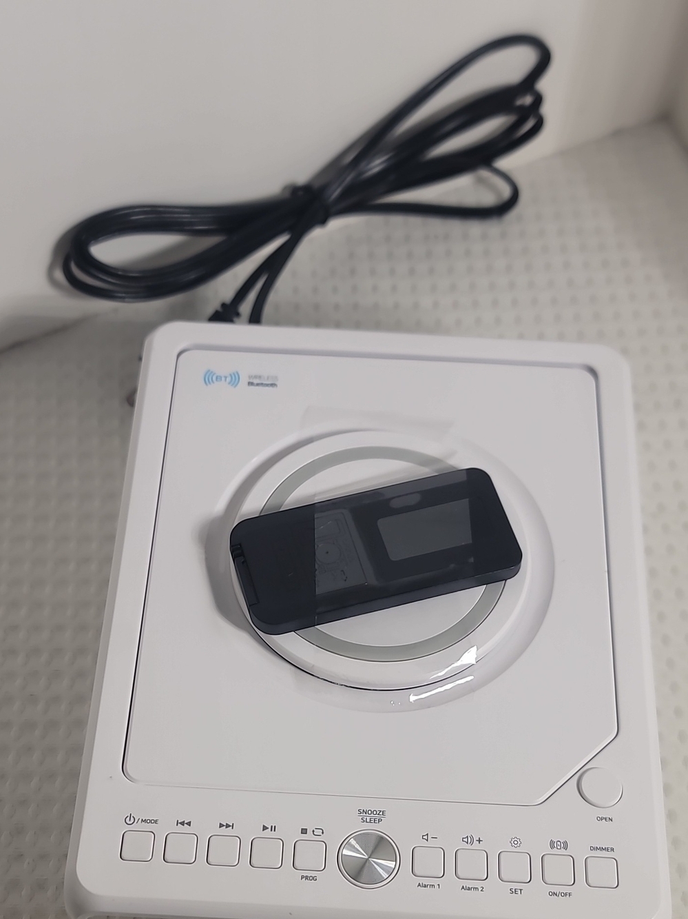 White Bluetooth Alarm Clock with Wireless Charging